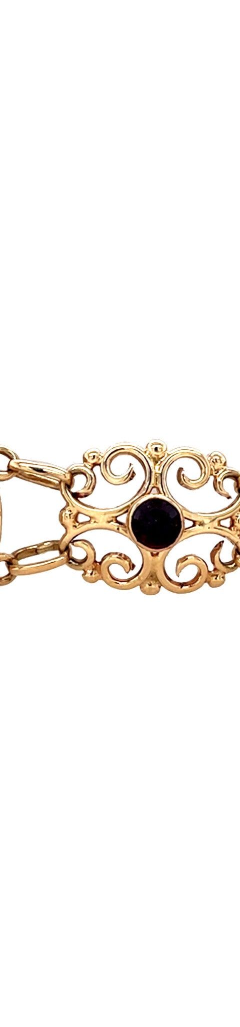 Vintage 14K Gold Boat Link Bracelet with Garnet